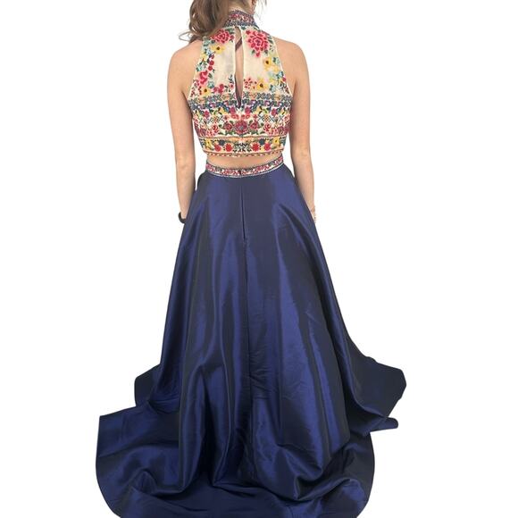 Sherri Hill 50080 2 Piece Prom Dress Size 2 Event Party Embroidered Navy Multi - Picture 9 of 16